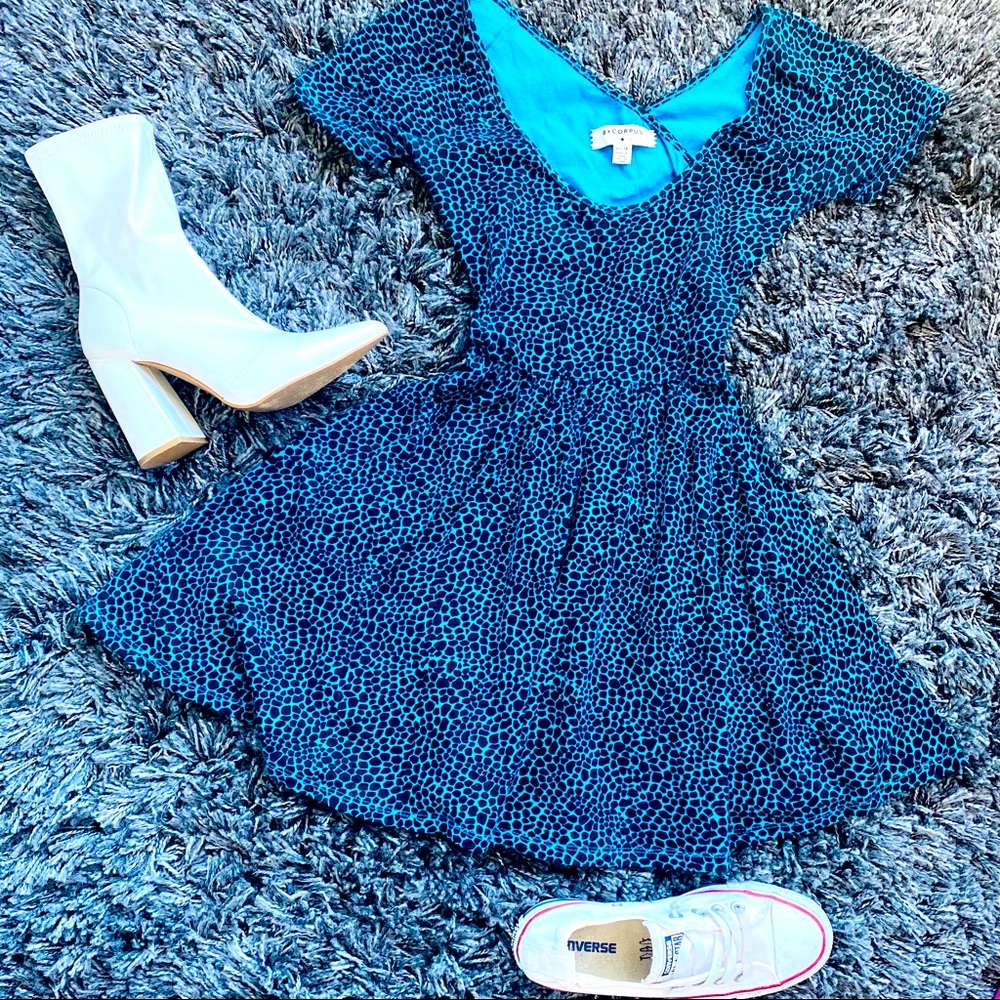 UO Blue Leopard Print Mini Dress With Cut-Out Back